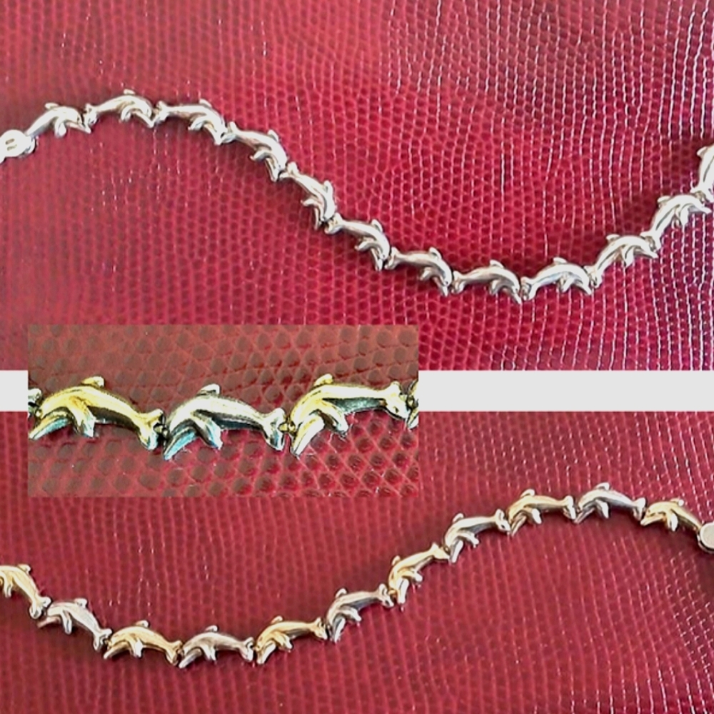 Reversible Sterling Silver & Gold Dolphin Braclet 1990's